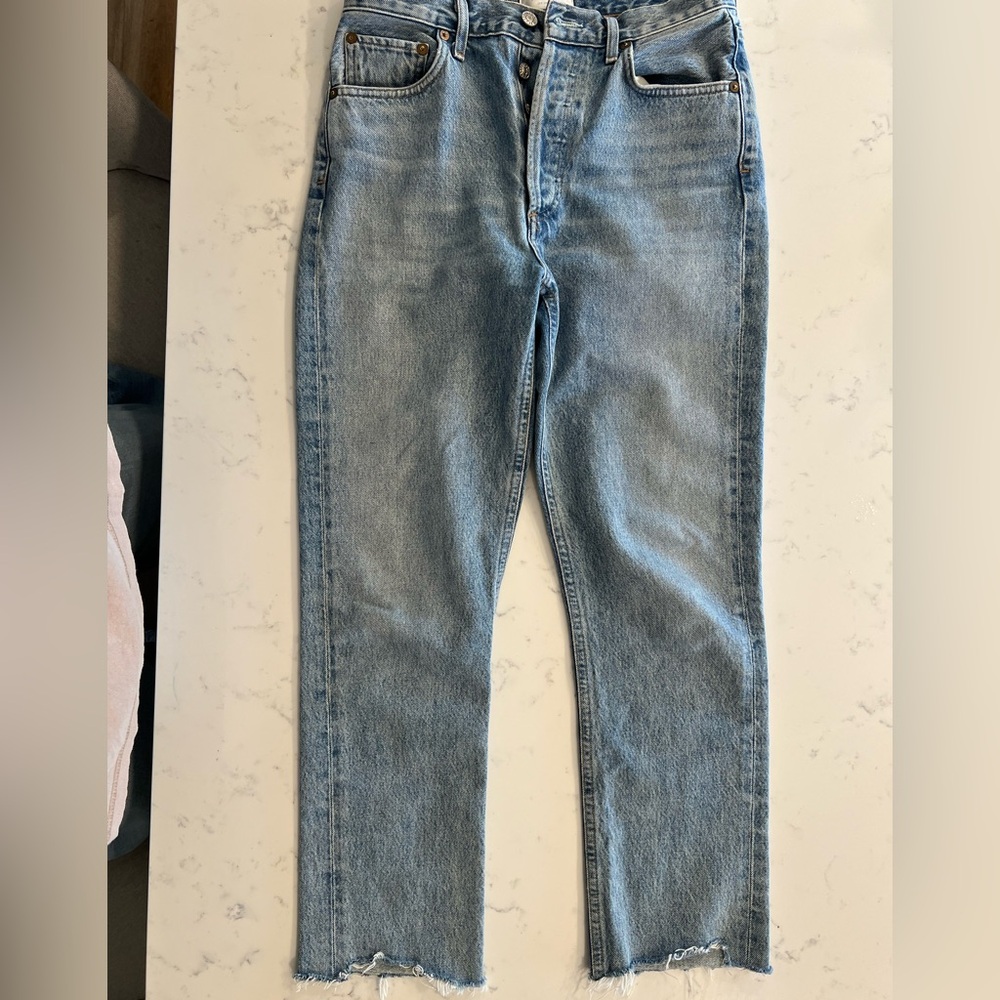 Agolde Riley High Rise Straight Crop Jeans in Zephyr, size 26